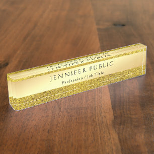 Porte-nom Pour Bureau Parties scintillant d'or écriture manuscrite nom E