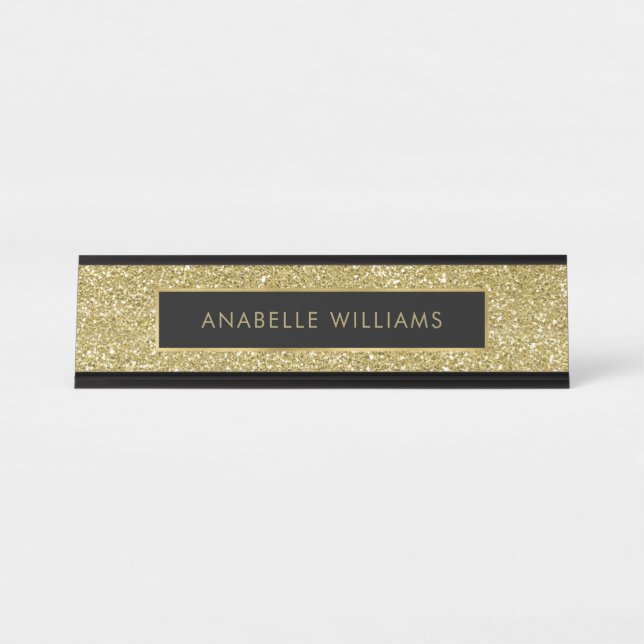 Porte-nom Pour Bureau Parties scintillant d'or imprimé Texture moderne (Devant)
