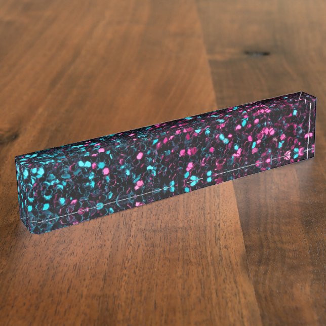 Porte-nom Pour Bureau Parties scintillant en mosaïque bleu brillant (Taille)