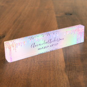 Porte-nom Pour Bureau Parties scintillant holographique goutte-à-goutte 
