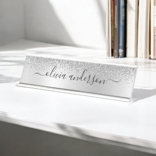 Porte-nom Pour Bureau Parties scintillant Monogramme Argent Sparkle Girl