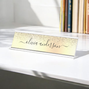 Porte-nom Pour Bureau Parties scintillant Monogramme Or Sparkle Girl Scr
