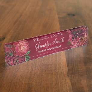 Porte-nom Pour Bureau Parties scintillant or et Roses Red Glam