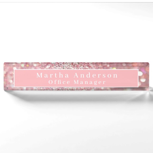 Porte-nom Pour Bureau Parties scintillant or rose (Devant)