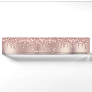 Porte-nom Pour Bureau Parties scintillant rose Gold Blush Éclats Texte