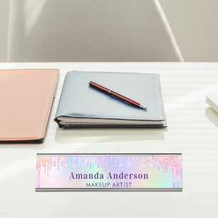 Porte-nom Pour Bureau Parties scintillant rose violet gouttes holographi