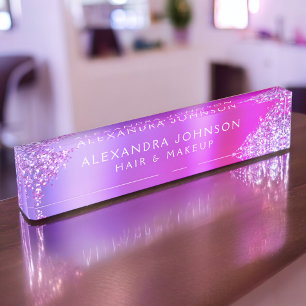 Porte-nom Pour Bureau Parties scintillant rose violet ombre étincelante 