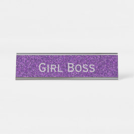 Porte-nom Pour Bureau Parties scintillant violette et argent fille Boss 