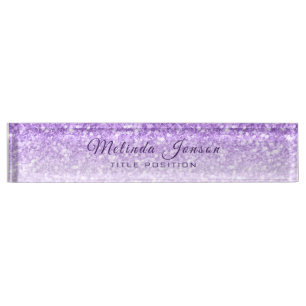 Porte-nom Pour Bureau Parties scintillant Violette Et Étincelle Blanche