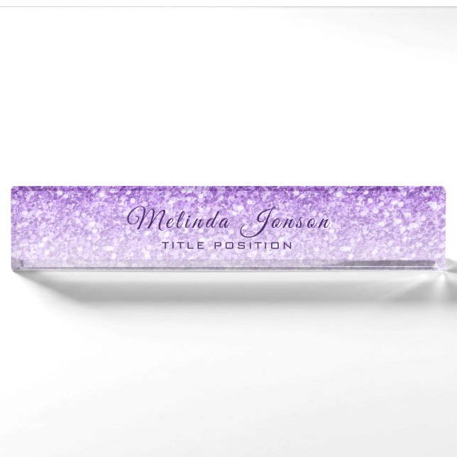 Porte-nom Pour Bureau Parties scintillant Violette Et Étincelle Blanche (Devant)
