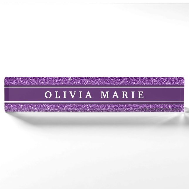 Porte-nom Pour Bureau Parties scintillant violette (faux) Nom personnali (Devant)
