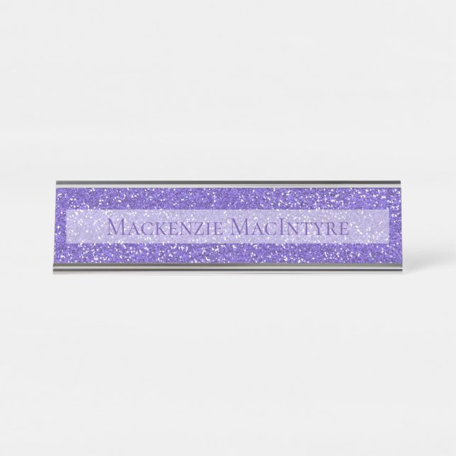 Porte-nom Pour Bureau Parties scintillant violette personnalisée | Chic  (Devant)