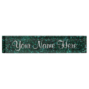 Porte-nom Pour Bureau Parties scintillantes foncées de vert bleu de