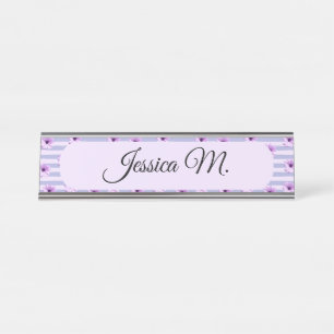 Porte-nom Pour Bureau Pastel rayures motif avec marguerites