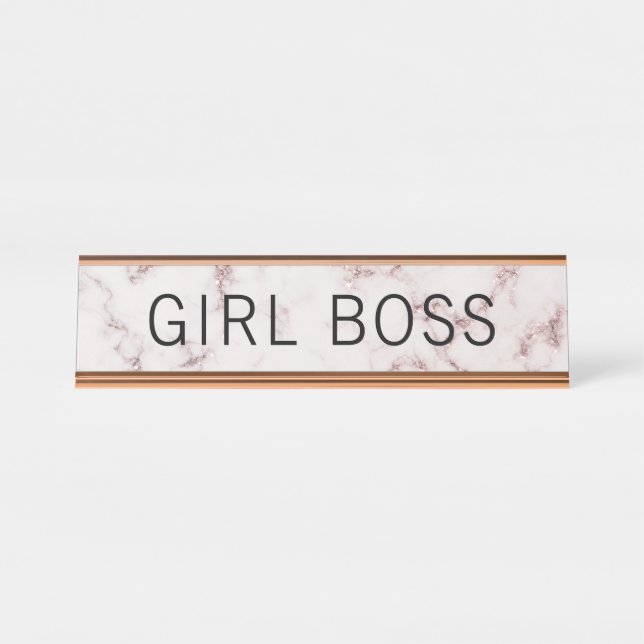 Porte-nom Pour Bureau Patron de marbre rose à la mode de fille (Devant)