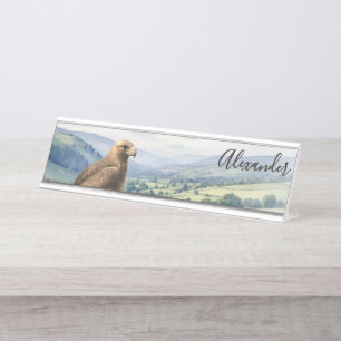 Porte-nom Pour Bureau Paysage faunique de l'aigle royal personnalisé