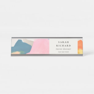 Porte-nom Pour Bureau Paysage Montagneux Abstrait Bohème Rose Bleu Orang