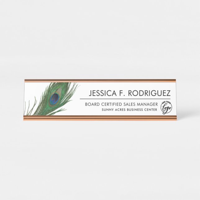 Porte-nom Pour Bureau Peacock Feather thème élégant (Devant)
