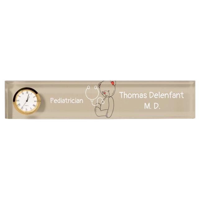 Porte-nom Pour Bureau Pédiatre - peluche - stéthoscope (Devant)