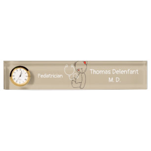 Porte-nom Pour Bureau Pédiatre - teddy - stéthoscope nom du bureau pla