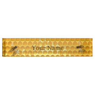Porte-nom Pour Bureau Peigne d'or avec abeilles domestiques