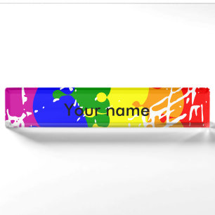 Porte-nom Pour Bureau Peinture à goutte arc-en-ciel désaffectée