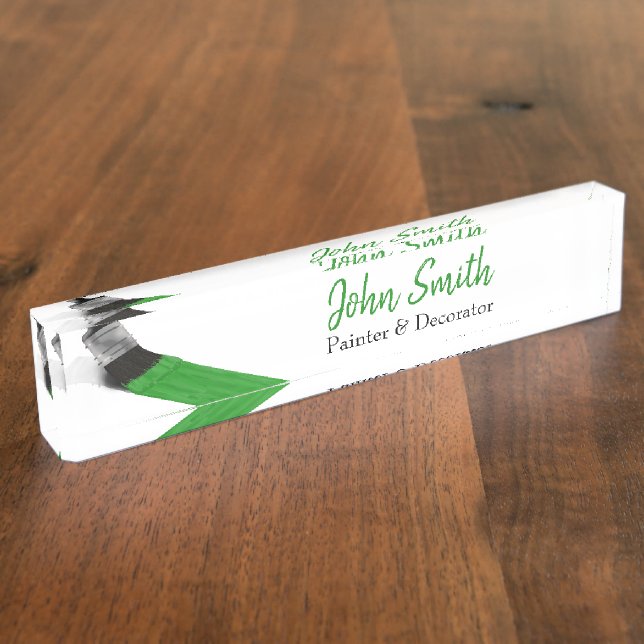 Porte-nom Pour Bureau Peinture Peintre Service Société Pinceau vert (Taille)