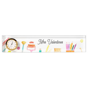 Porte-nom Pour Bureau Pencils Aquarelle Enseignant Mignonne École Modern