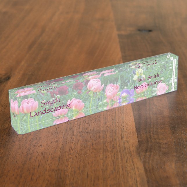 PORTE-NOM POUR BUREAU "PEONY GARDEN" BUREAU ACRYLIQUE NOMMÉ (Taille)
