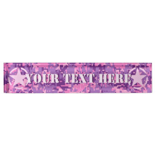 Porte-nom Pour Bureau Personalized Pink Star on Digital Camo Pattern