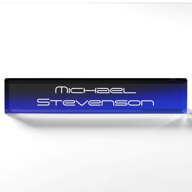Porte-nom Pour Bureau Personnalisé Noir Bleu Entreprise (Devant)