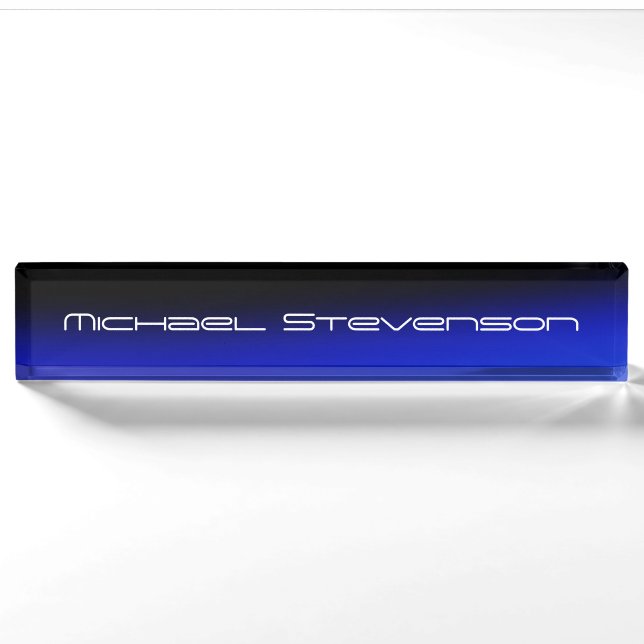Porte-nom Pour Bureau Personnalisé Noir Bleu Entreprise (Devant)