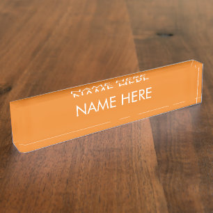 Porte-nom Pour Bureau personnaliser, modifier le nom texte orange blanc