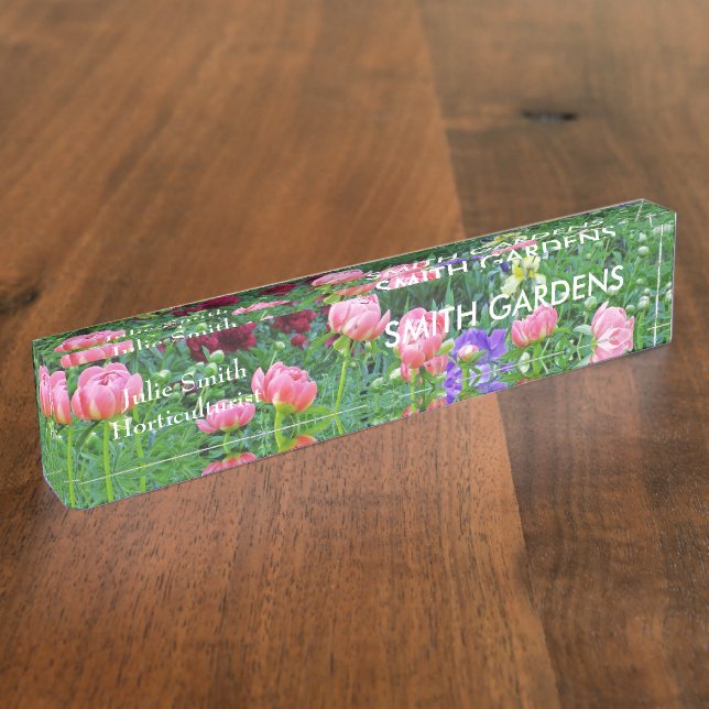 PORTE-NOM POUR BUREAU PERSONNALISER : "PEONY GARDEN" ACRYLIC DESK NAMEPL (Taille)