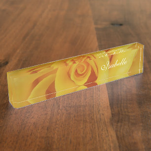 Porte-nom Pour Bureau Pétales de rose jaune romantiques