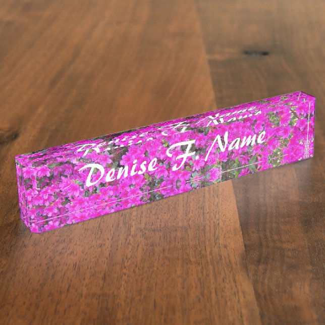 Porte-nom Pour Bureau Petite Azalée rose Personnalisée Florale (Taille)