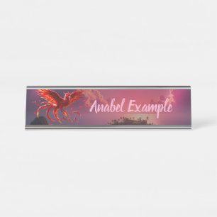 Porte-nom Pour Bureau Phénix cramoisi de la marée au clair de lune.