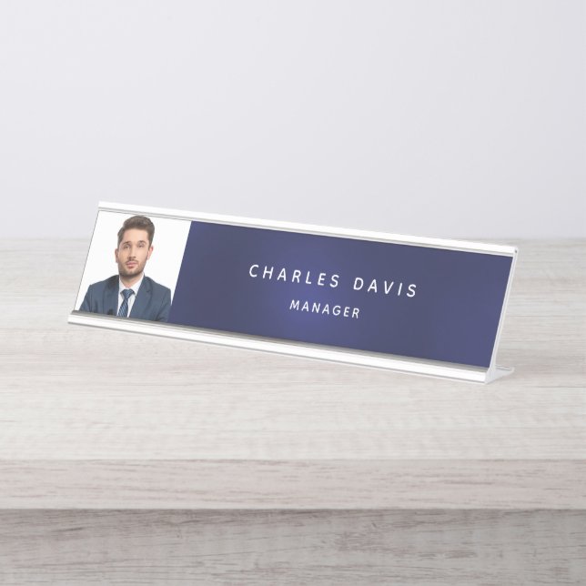Porte-nom Pour Bureau Photo bleu marine (Devant)