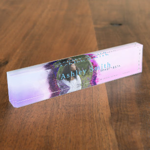 Porte-nom Pour Bureau Photo de cadre circulaire violette et rose luxueus