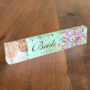 Porte-nom Pour Bureau Photo Menthe Mariée Violette Radieuse Oiseau d'Amo