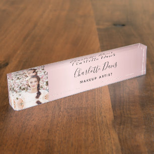 Porte-nom Pour Bureau Photographie rose pâle monogramme signature modern