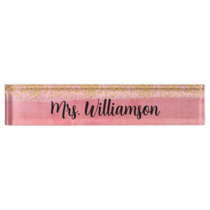 Porte-nom Pour Bureau Pink Gold enseignant enseignant professionnel