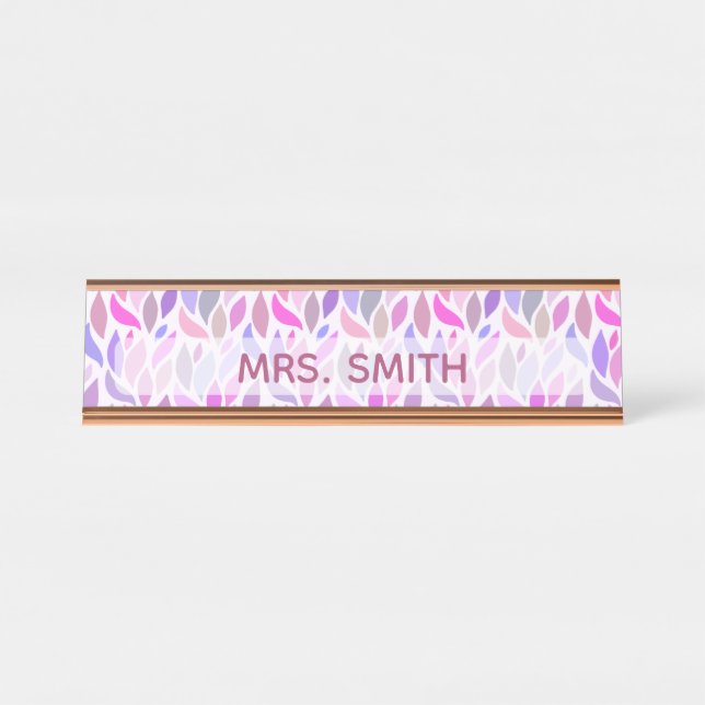 Porte-nom Pour Bureau Pink Purple Enseignant Monogramme professionnel (Devant)