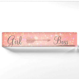 Porte-nom Pour Bureau "Pink Shimmery Girl Boss
