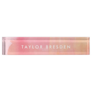 Porte-nom Pour Bureau Pink Watercolor Ombre Nom