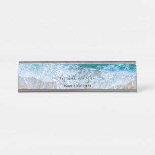 Porte-nom Pour Bureau Plage Personnalisée Bleu Script élégant