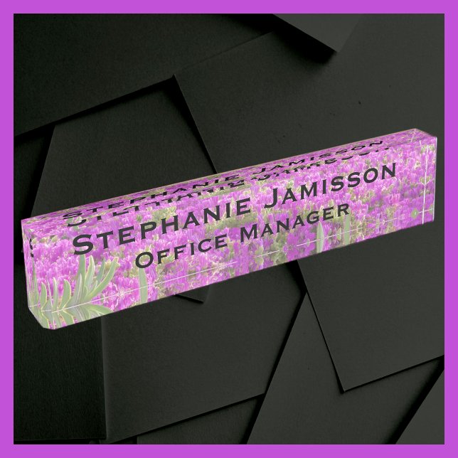 Porte-nom Pour Bureau Plante de glace violet, nom et titre (Créateur téléchargé)
