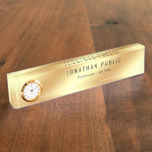 Porte-nom Pour Bureau Plaque de nom de bureau avec horloge Gold Look Mod