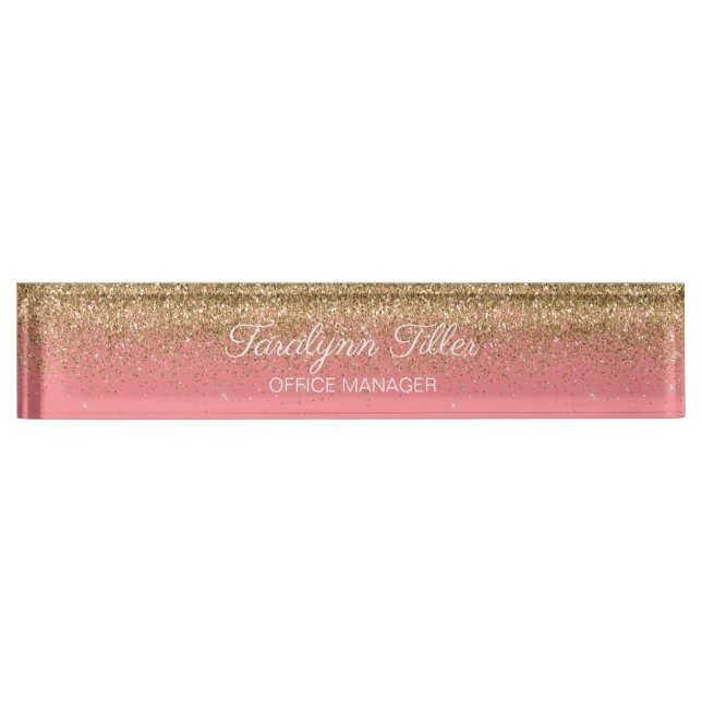 Porte-nom Pour Bureau Plaque de parties scintillant rose (Devant)