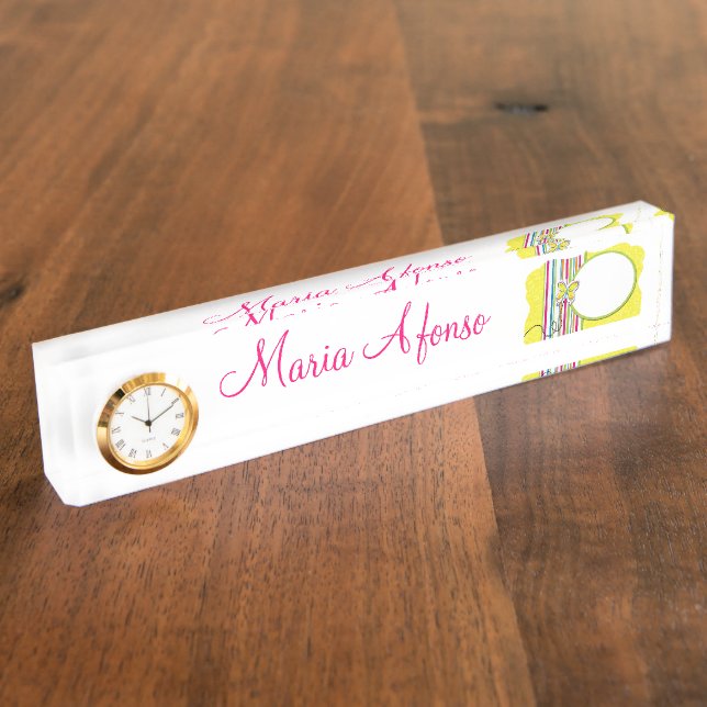 Porte-nom Pour Bureau Plaque d'identification Papillon blanc rose bureau (Taille)